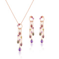 Conjunto de joias de pedra multicolorida com borlas longas e elegantes